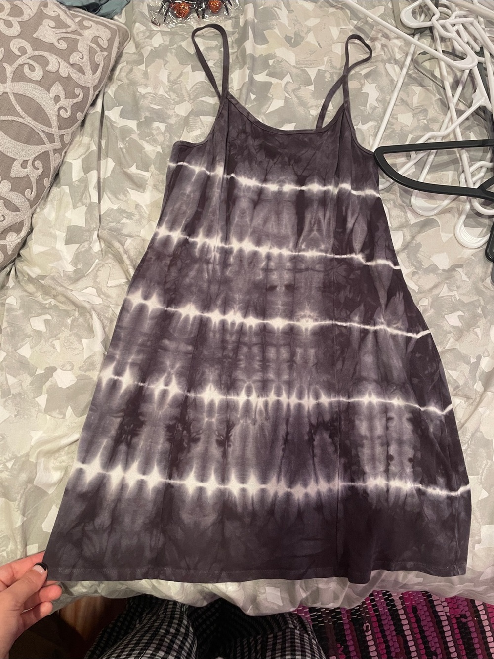 Billabong Black & White Tie-Dye Spaghetti Strap Mini Dress